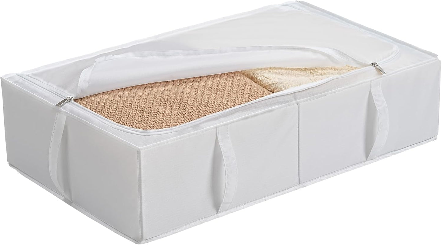 TYEERS Under Bed Storage Containers, Durable Fabric, Washable, Collapsible, Under Bed Storage Bins for Clothes, Blankets, Sheets, Shoes, 27.5x16.5x7 Inches, 4-Pack, White