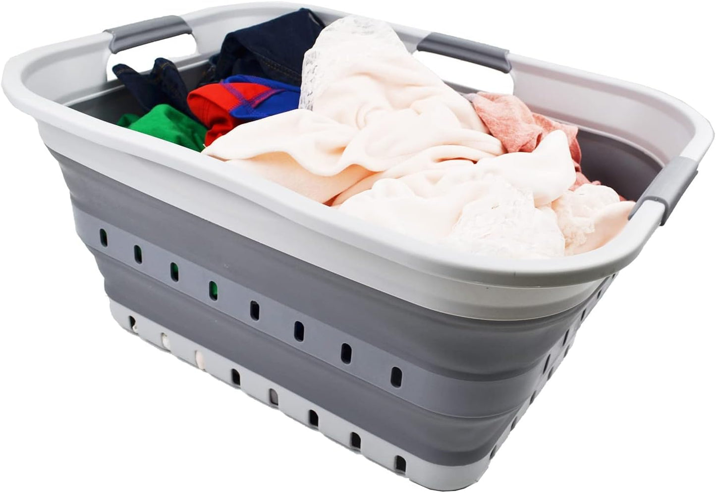 SAMMART 42L (11 gallon) Collapsible Plastic Laundry Basket - Foldable Pop Up Storage Container/Organizer - Portable Washing Tub - Space Saving Hamper/Basket (Grey/Dark Grey)