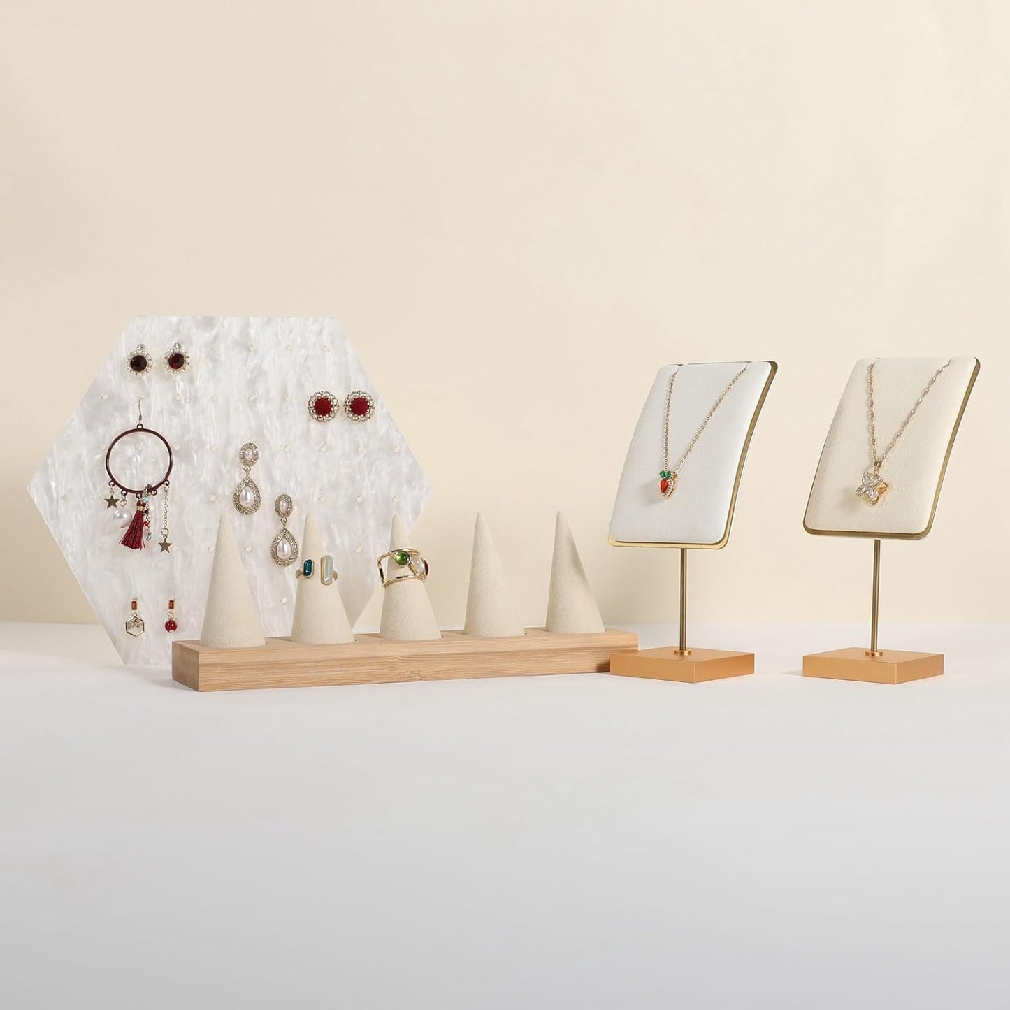 GemeShou White jewelry necklace display for sale, gold necklace and earring holder, velvet jewelry organizer necklace hanger【White】