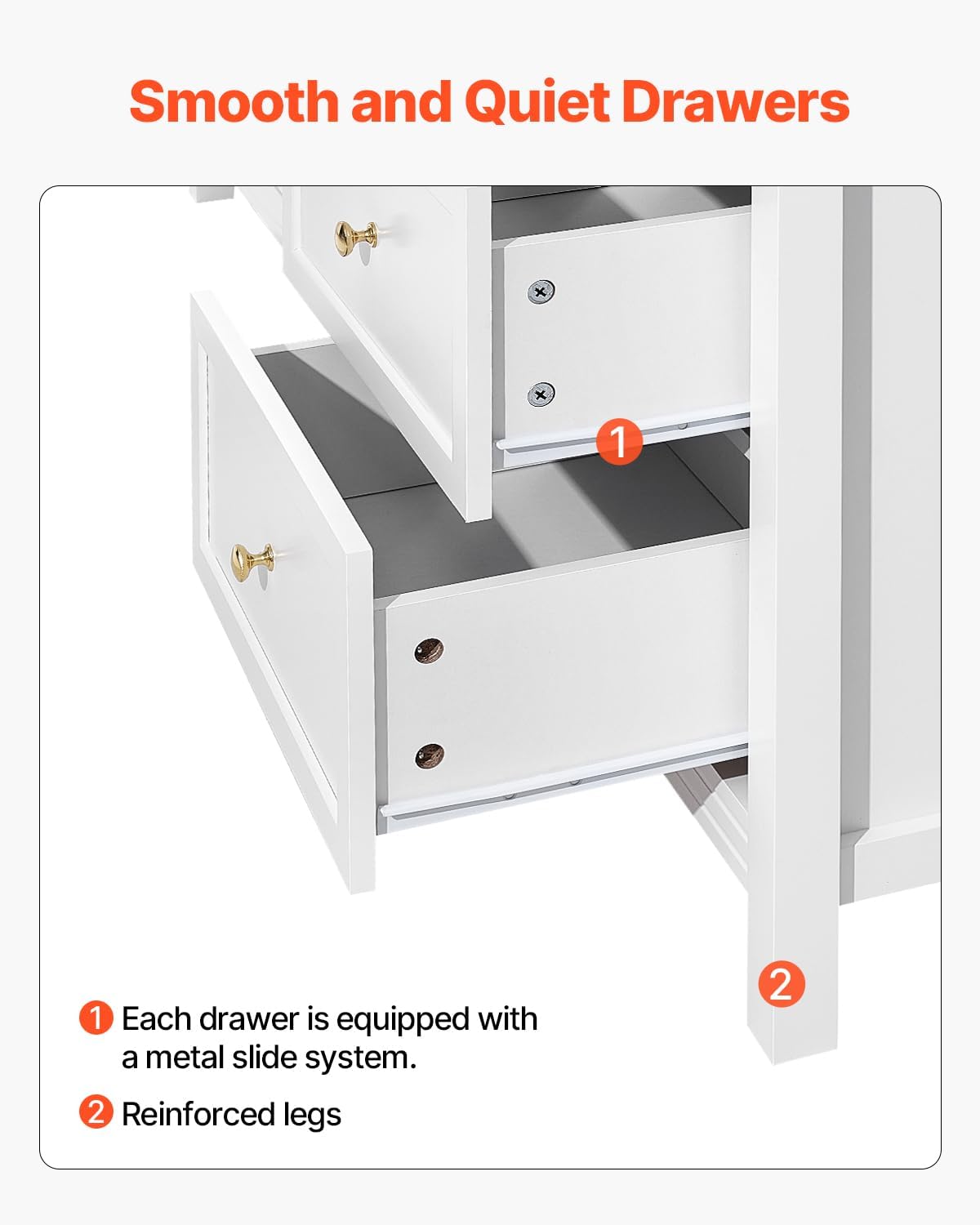 VEVOR 9 Drawer Dresser, Wooden Chest of Drawers with Sliding and Anti-tip Device, Retro Minimalist Dresser Chest, Closet Storage TV Stand Organizer for Living Room, Hallway, Bedroom, Entryway, White