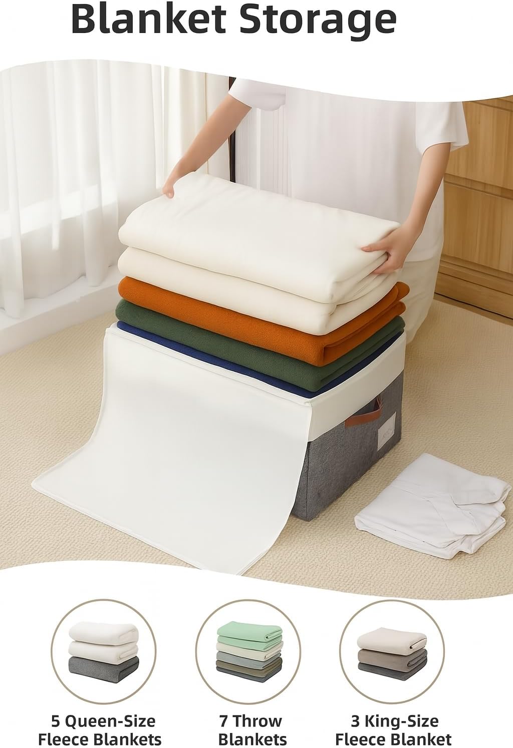 Reinforced LARGE Blanket Storage Baskets with Lids, 2 Packs Stackable Comforter Storage Bag with Clear Window & Handles, Clothes Organizer for Closet,King/Queen Comforters Quilt Duvet