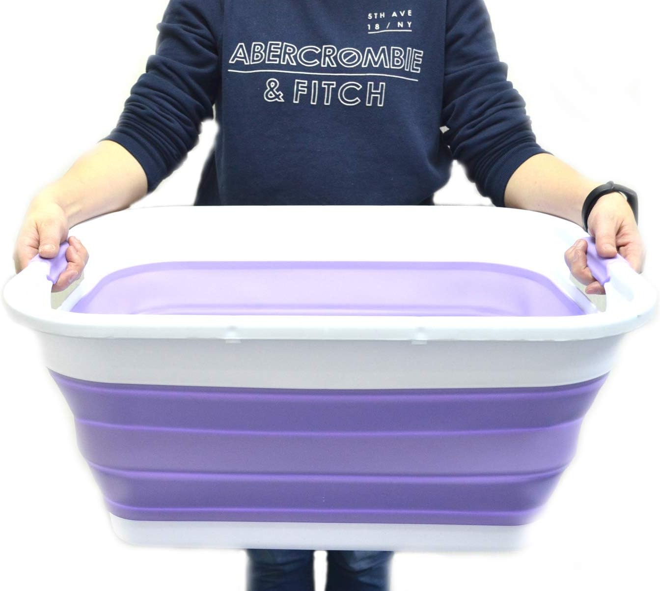 SAMMART Set of 2-41L(10.8 gallon) Collapsible Plastic Laundry Basket-Pop Up Storage Container-Portable Washing Tub-Space Saving Hamper,Water capacity:32L(8.4 gallon) (2 rectangular, Lt. Purple)