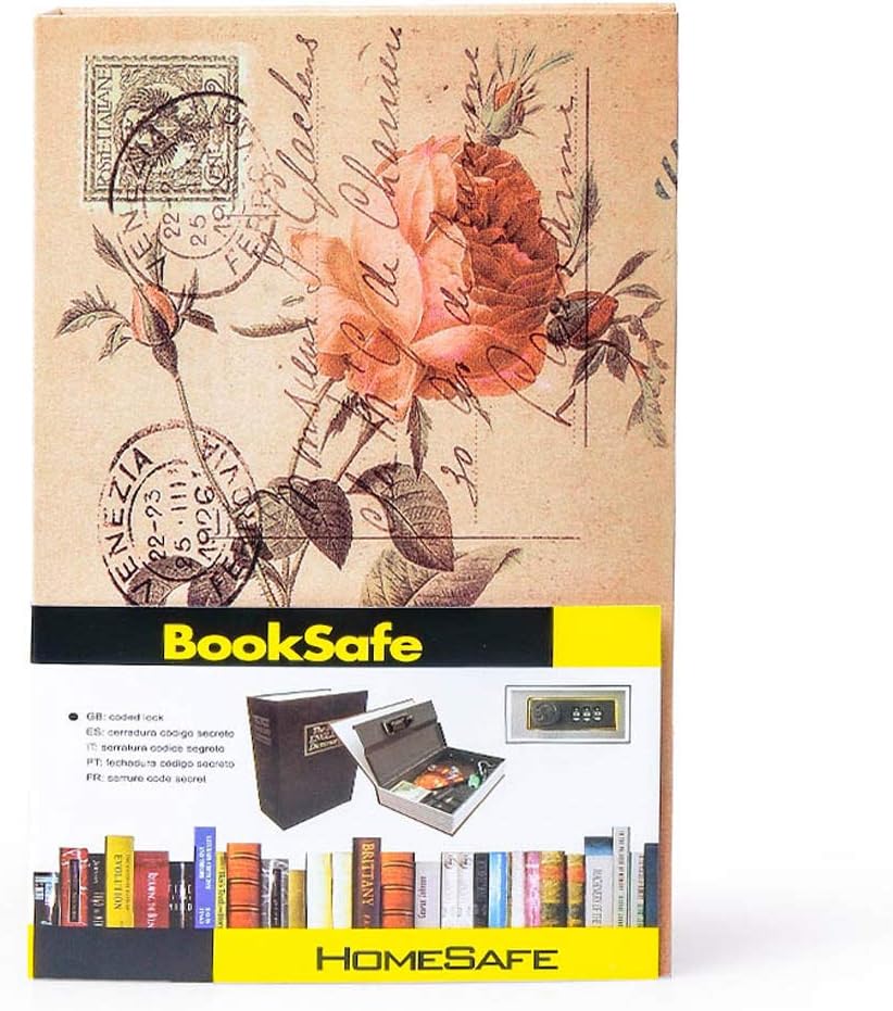 Diversion Book Safe Storage Box (9.5"×6"×2.2"), Dictionary Secret Safe Can with Security Combination Lock, Diversion Book Hidden Safe (Rose-Code)