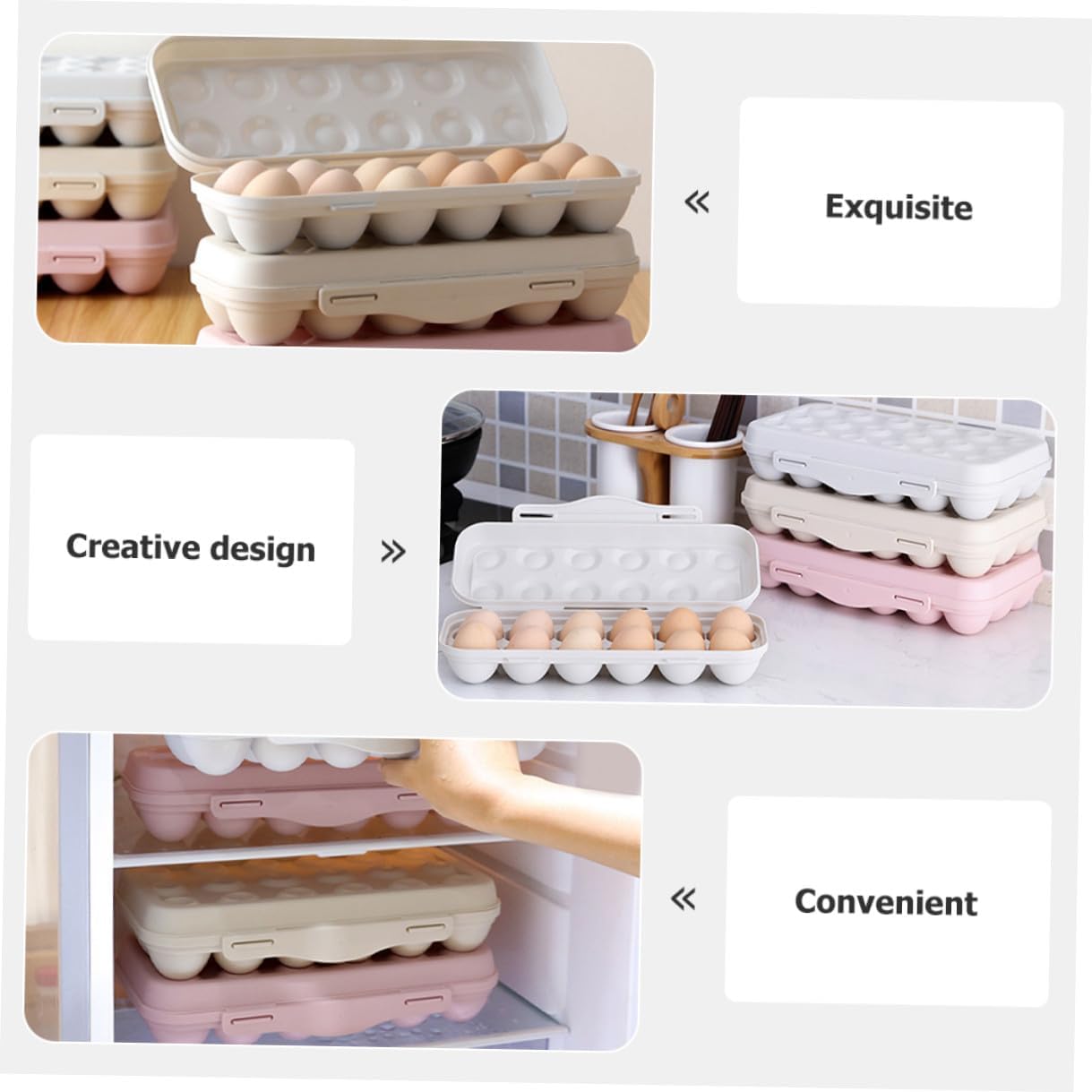 Toyvian 2pcs Egg Storage Container for Refrigerator Stackable Plastic Egg Holder with Design Space-saving Organizer Bin for Home Kitchen and Easy to Clean