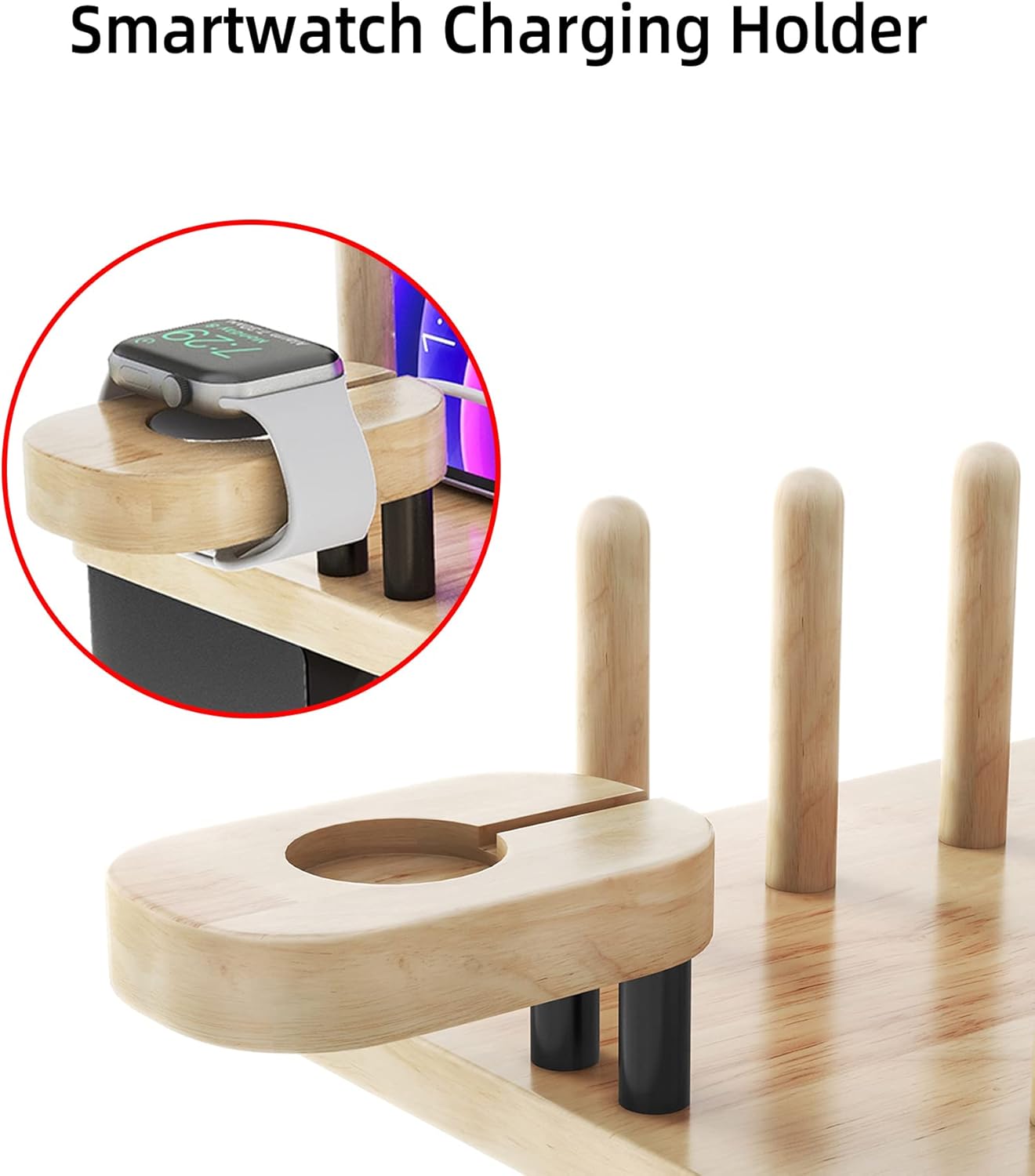 Metal Charging Station for Multiple Devices,New Upgrade Wood Charging Station for Phone Tablet Smart Watch Holder Desk Organizers,Matte Black Dock Device Organizer