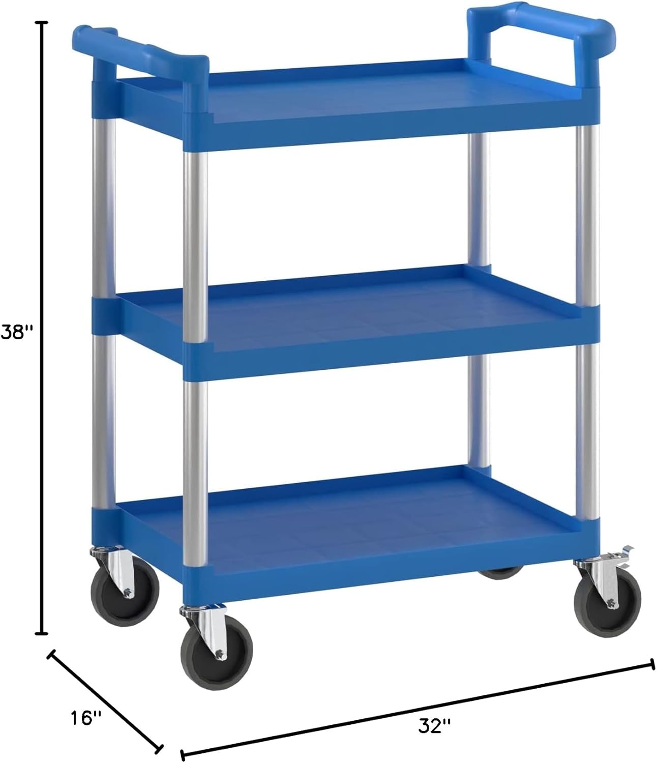 Blue Utility/Bussing Cart with Three Shelves - 32" x 16"
