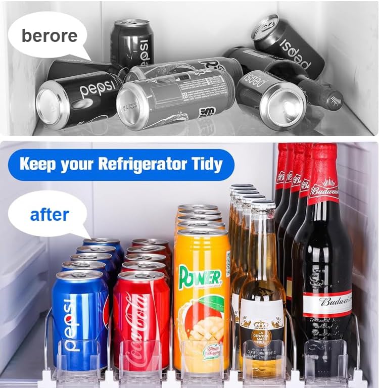 Drink Organizer for Fridge Soda Can Holders Dispenser for Refrigerator Automatic Pusher Glide 6-20oz Beverage Storage 15''D x12.8''W 5 Rows