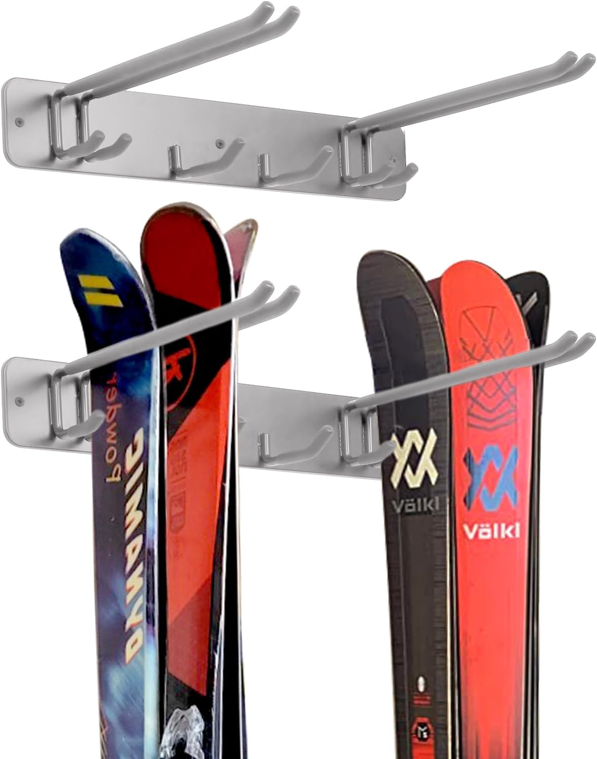 Wall Mount Ski Storage Rack,Garage Snowboard Storage Organizer 8 Pairs Metal Hooks Indoor Outdoor System Organization (Grey 1Pack)