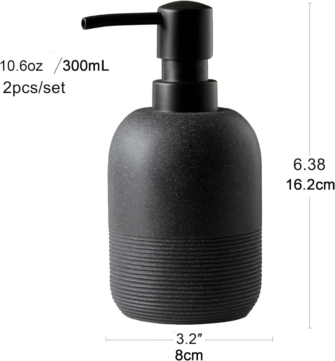 Matte Black Soap Dispenser Sets with Pump,Hand Soap and Lotion Dispenser for Bathroom Countertop,Morden Soap Dispenser for Kitchen-10.6oz.