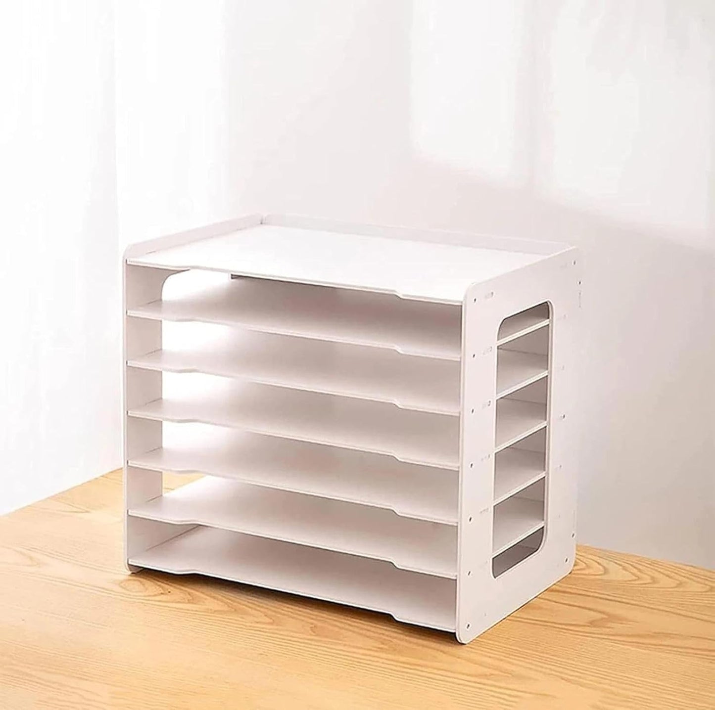 Extra Large A3 Paper Storage Unit, 11x17 Paper Organizer, Tiered Stationery Storage Rack PVC with 7 Compartments, Desk Organizer for Office and School Supplies