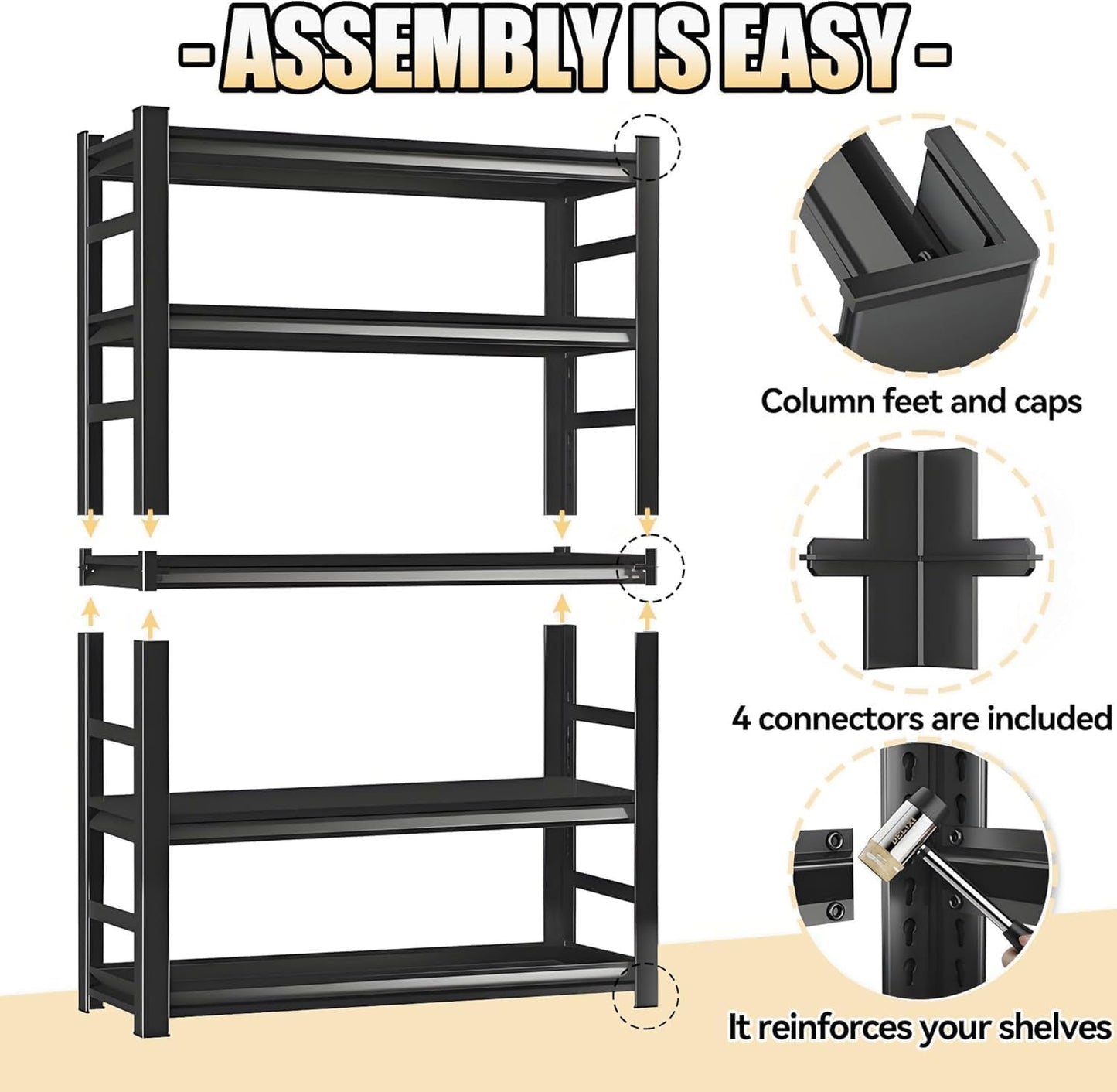 Garage Storage Shelves,5 Tier Shelving Unit, 40 inch Wide, 18” Deep, 78” Tall Organizer Metal Shelf for Basement/Laundry/Pantry Heavy Duty, Adjustable,Easy to Install (5Tier-47"Wx18"Dx78"H with Fence)