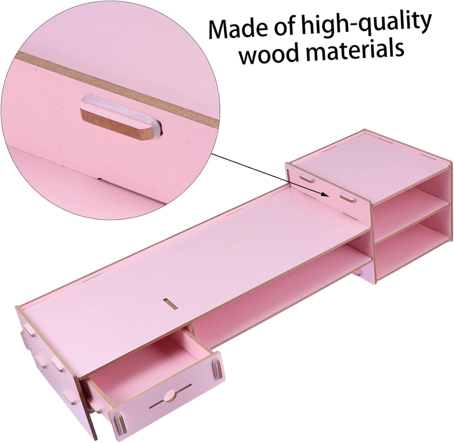 Angoily Creative Pink Monitor Riser Stand with Drawer Multifunctional Desktop Organizer for Office Desk Storage and Computer Display Elevation