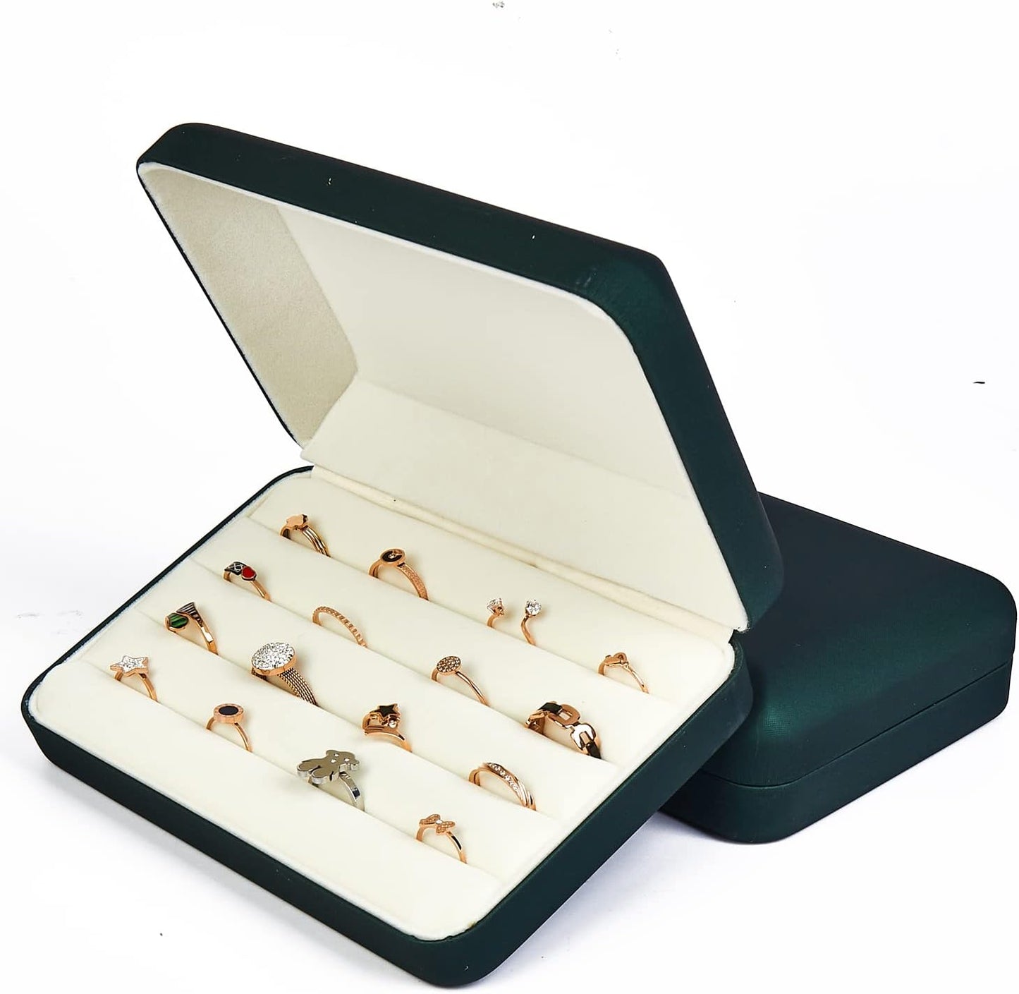 Jewelry Ring organizer Box, Portable Small Storage Display Case, Fashion Ring Tray Holder Showcase, Ring Boxes for Multiple Rings Fits for Travel or Home Organizers (green)