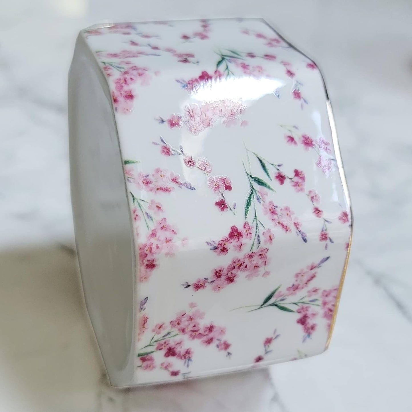 Ceramic Paper Clip Holder Gold Line Paper Clip Dispenser Organizer for Desk Cute Floral Pattern Office Binder Clip Holder Bobby Pin and Hair Clip Holder Gift for Office Pink Flowers