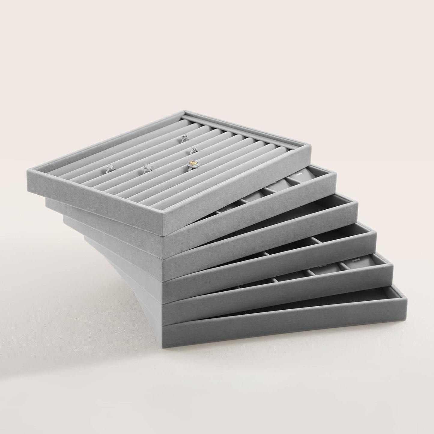 Jewlery Tray, Velvet Jewelry Display,Premium Flat Catch All Trays,Luxury Mens Valet Tray,Grey Jewelry Drawer Organizer