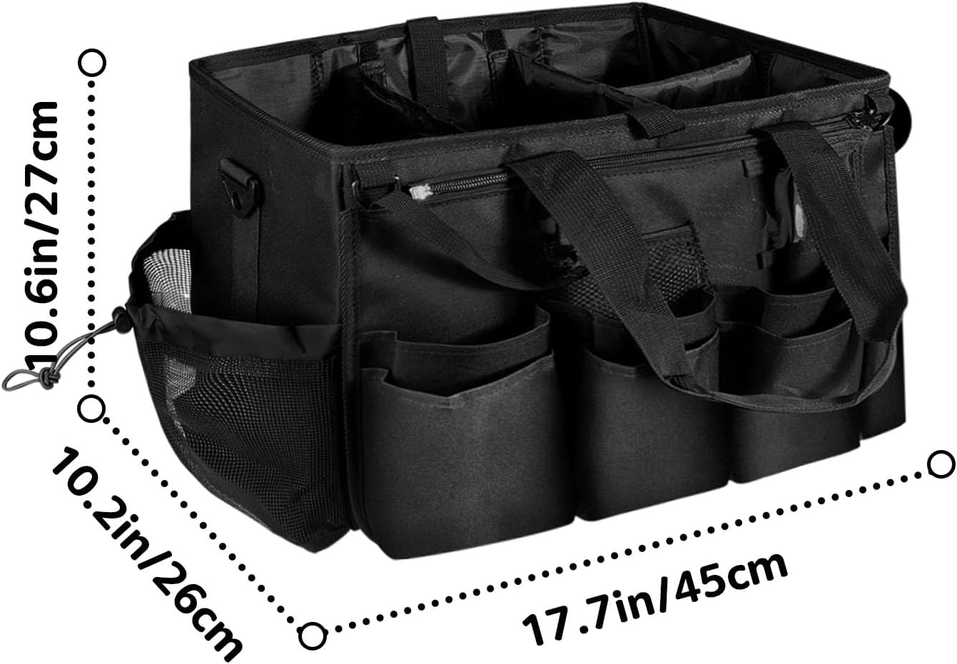 Boczif Cleaning Caddy Bag Wearable, Cleaning Caddy Supplies Organizer with Handle, Shoulder Straps & Detachable Divide, Cleaning Tool Organizers Tote Bag for Cleaners & Housekeepers(Black)