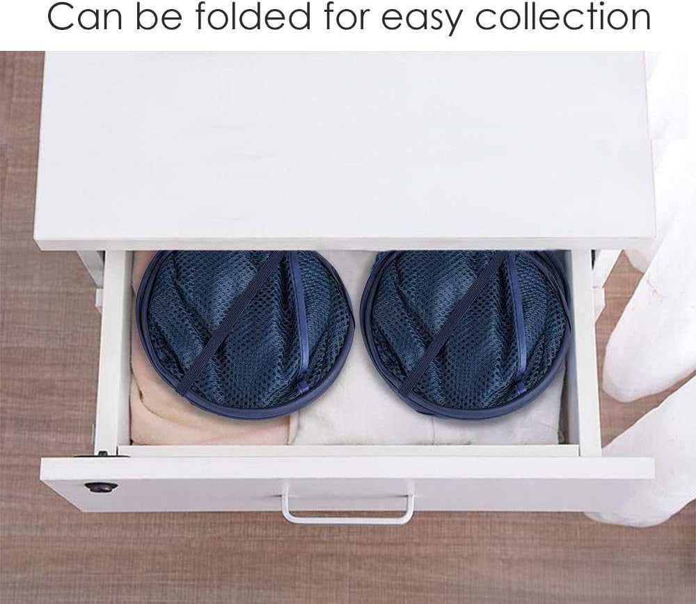Larpur Popup Mesh Laundry Basket, Collapsible and Portable Clothes Washing Laundry Hamper with Reinforced Carry Handle (Blue*2)