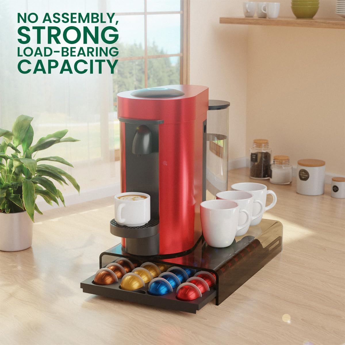 Coffee Pods Storage for Nespresso Vertuo Capsules Organizer, with Arcylic Top & Plastic Drawer, Holds 40 Pods