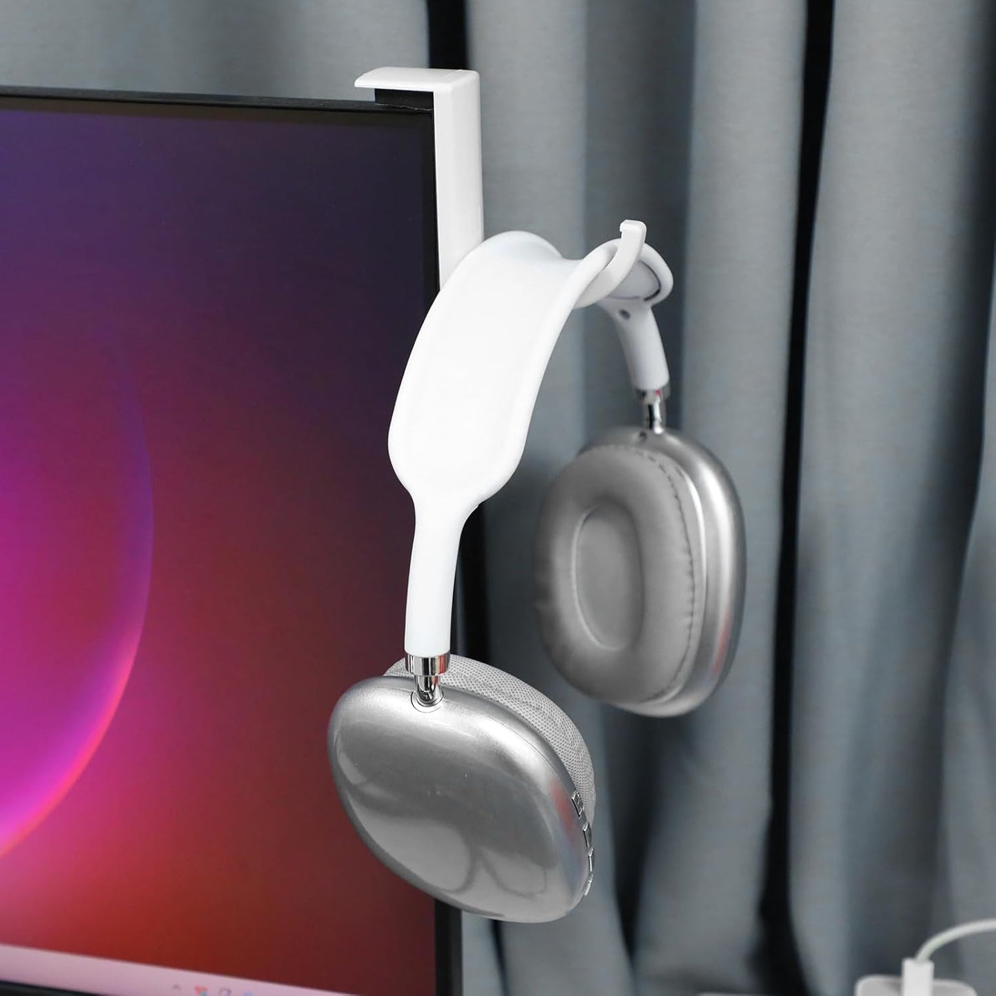 2pcs Monitor Headphone Stand Hook Headset Holder Hanger Adhesive Gaming Earphones Hanger Stick-on Support for Computer Over Ear Earphone Monitor Screen Edge Wall Mount Gaming Desk Accessories