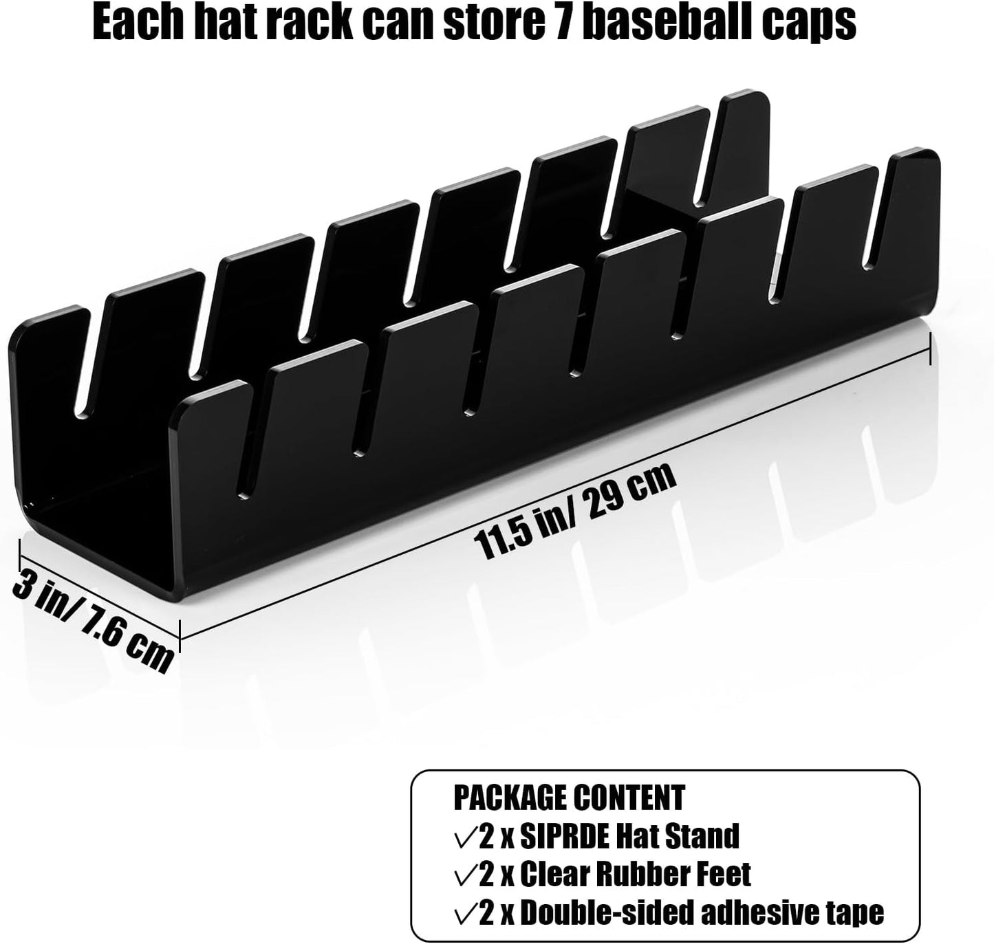 SIPRDE Hat Racks for Baseball Caps Display and Organizer - 2 Pack, No Install Acrylic Hat Racks for 14 Baseball Caps for Bedroom, Closet, Dresser(Black)