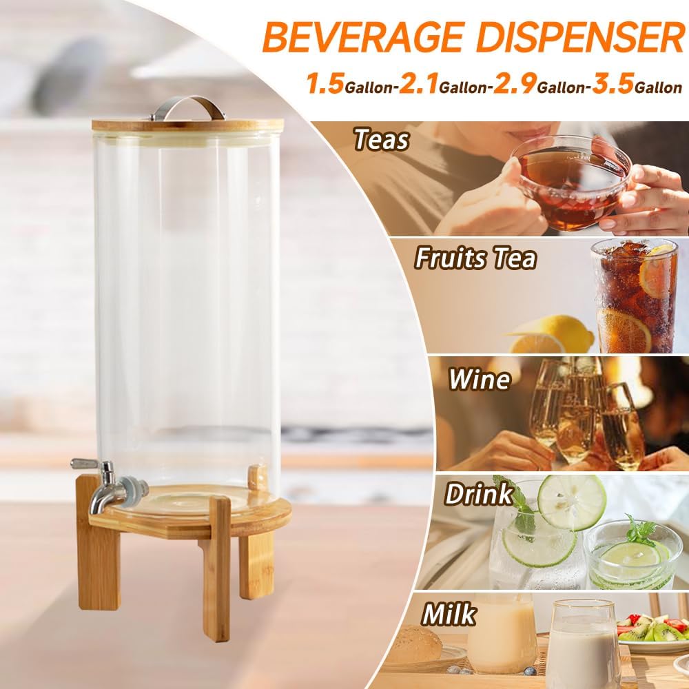 Beverage Dispenser, 2.9 Gallon Glass Drink Dispenser with Stand, Glass water dispenser with Spigot, Large Drink Dispensers for Parties,Bars,Restaurants, 11L