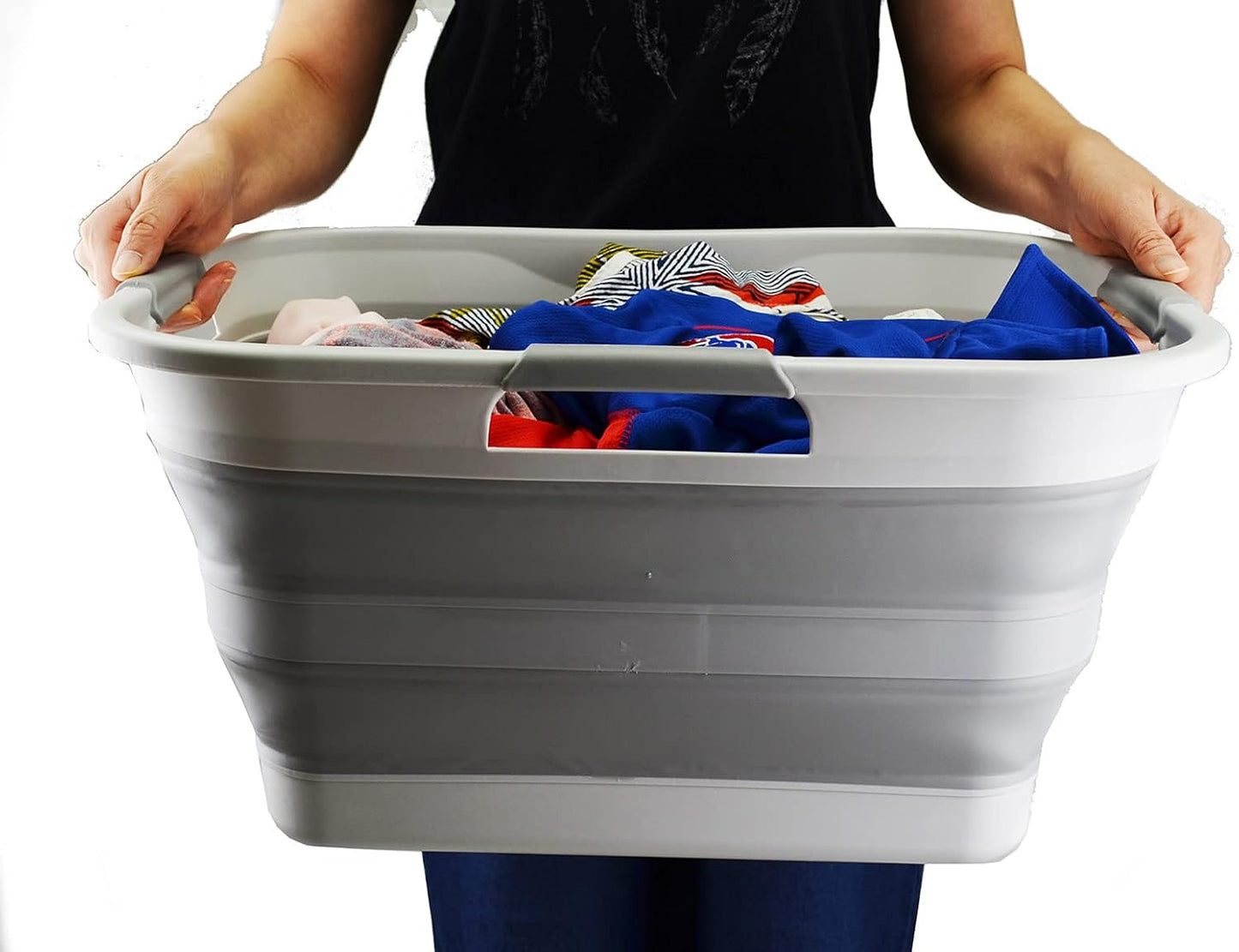 SAMMART 30L(8 gallon) Collapsible Plastic Laundry Basket - Foldable Pop Up Storage Container/Organizer - Portable Washing Tub - Space Saving Hamper/Basket - Water Capacity 24L(6.3 gallon) (1, Grey)