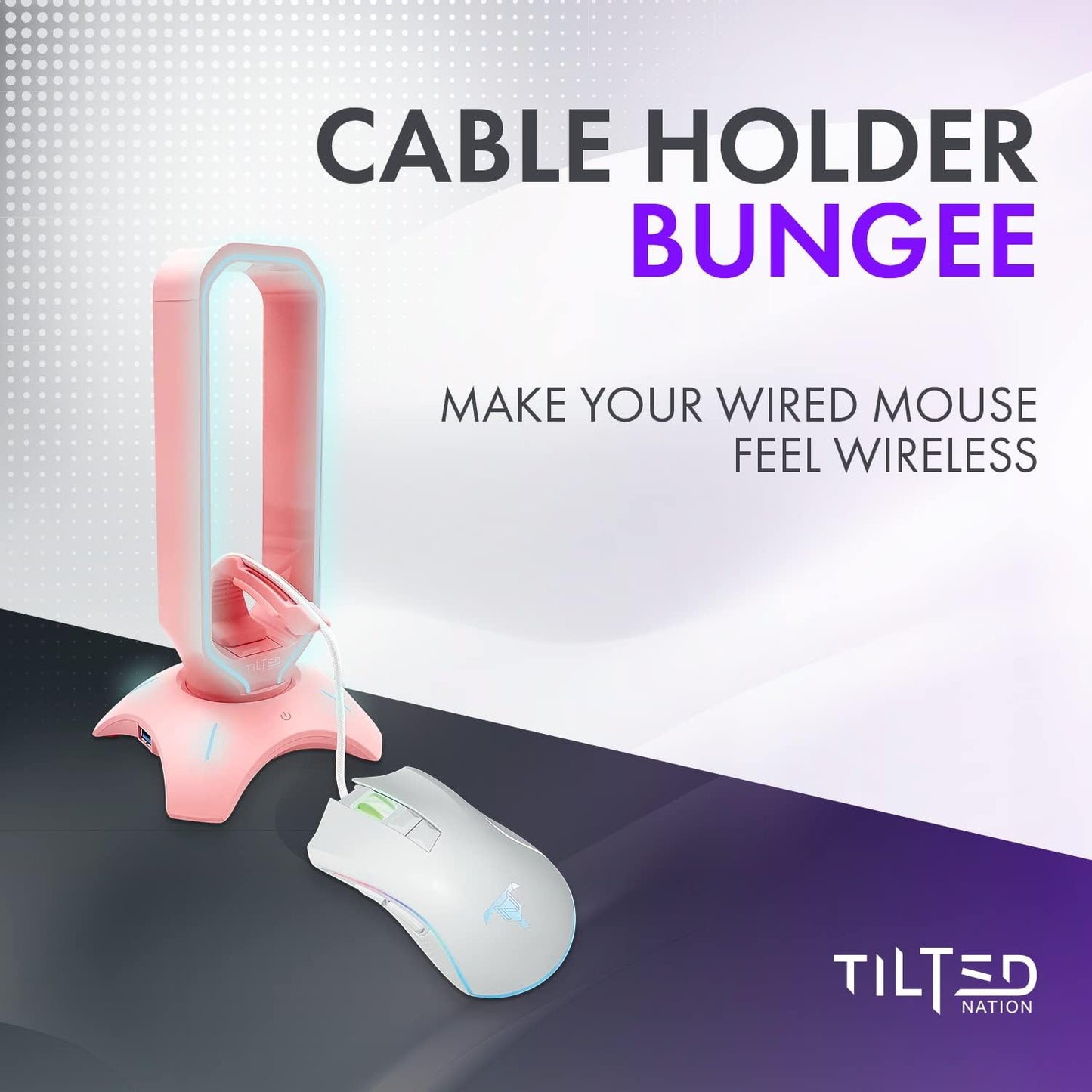 Tilted Nation Cute Headphone Stand Pink | Headset Stand with RGB, Mouse Bungee Holder, and 2 Port USB Hub Charger - Desk Gaming Accessories
