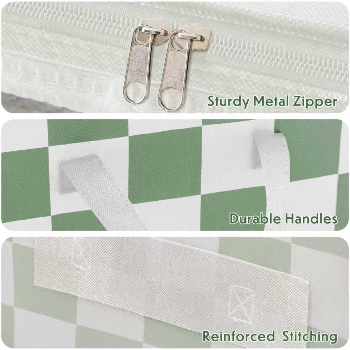 Green Checkered Clothes Storage Bins, 100L Large Blanket Storage Bags 3 Pack, Closet Organizers and Storage Containers for Comforters, Bedding, Foldable Organizer with Handle
