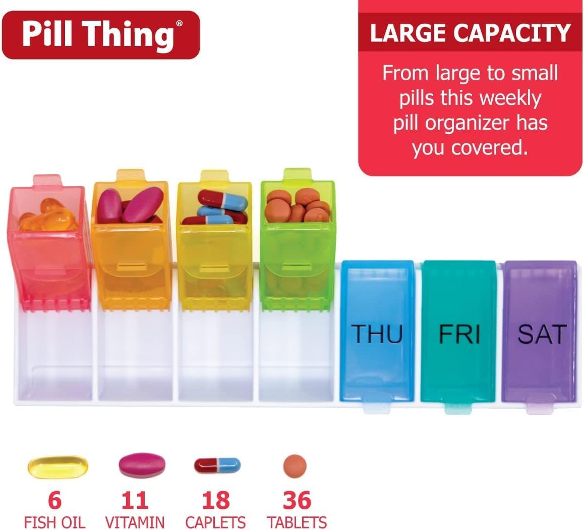 7 Times a Day Weekly Pill Box Organizer Case, Secure 7X Pillbox with Medication Schedule (997-389 Combo)