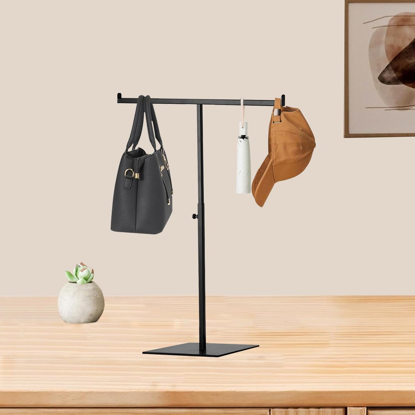 T-shaped metal rack stand,2pcs Adjustable Purse Display Stand Jewelry Towers, Table Hanging Rack, Suitable for Long Necklaces, Scarves, Hanging Ribbons, Jewelry and Handicrafts Display (Black 2pcs)