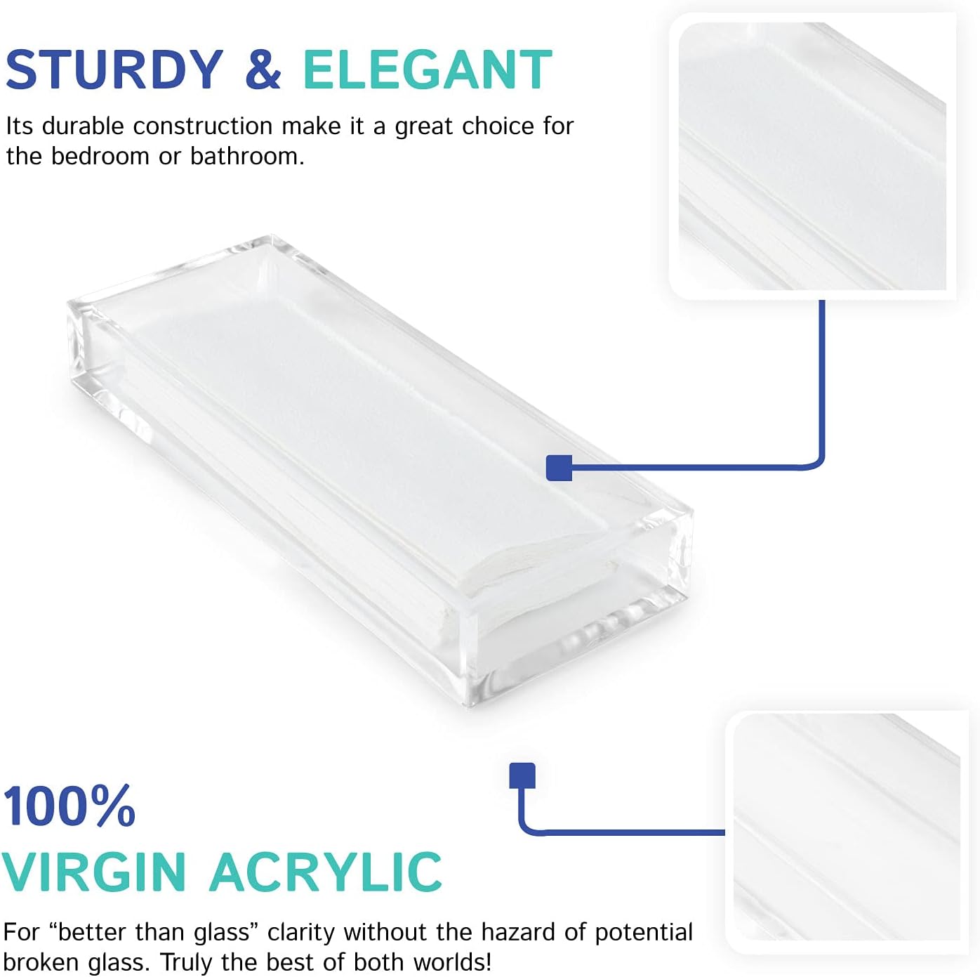 Huang Acrylic Clear Hand Towel Tray 11"x4" (10.5"x3.5" Internal) | for Bathrooms, Kitchens, Hosting, Picnics, Parties | Long Lasting Premium Acrylic Construction