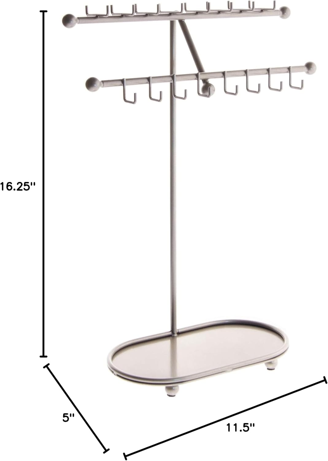 Angelynn's Sturdy Extra Long Necklace Holder Organizer Tall Tabletop Pendant Display Stand, Freestanding Large Capacity Jewelry Tree, Sharisa Satin Nickel Silver 11 3/4" Wide x 16 1/2" Tall