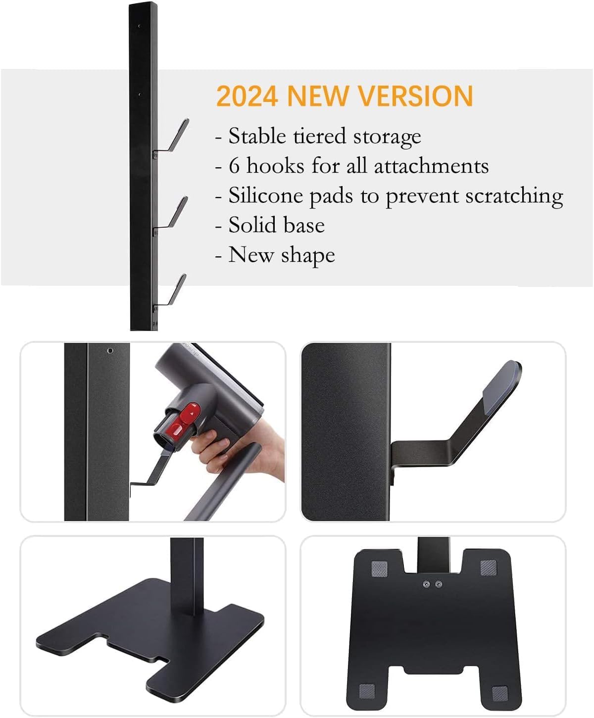 Storage-Stand-Docking-Station-Holder Compatible with V15 V10 V8 V7 V6 Cordless Vacuum Cleaners & Accessories, Stable Metal Bracket Organizer Rack, Brushed Black
