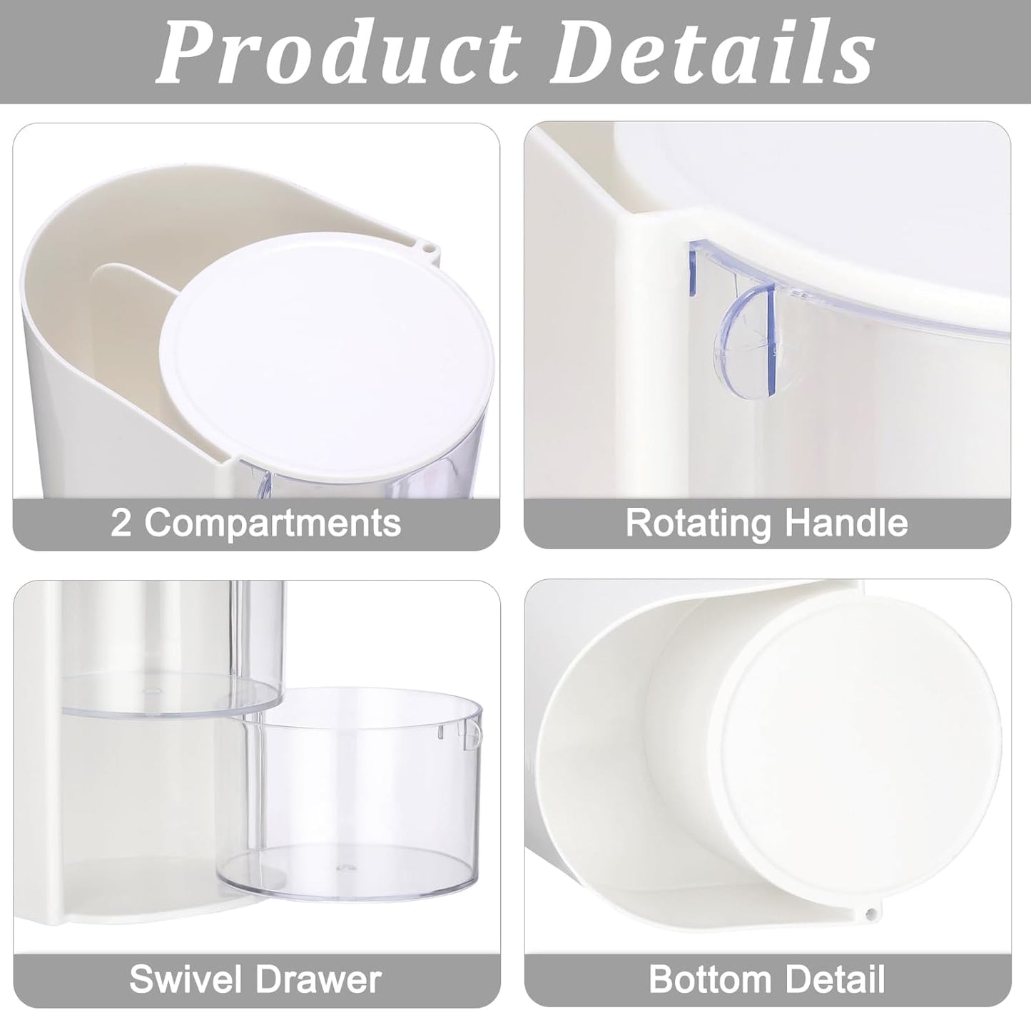Rotating Accessories Organizer with Comb Holder Plastic Hair Clips Storage Container Cosmetic Storage Box for Makeup Sponge Brush, 3-Layer White