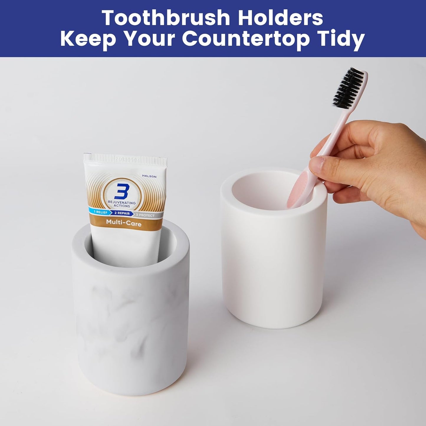 Drying Stone Toothbrush Holder, Diatomite Toothbrush Cup for Bathroom Counter, Quick Drying Electric Toothbrush and Toothpaste Holder Bathroom Organizer, White