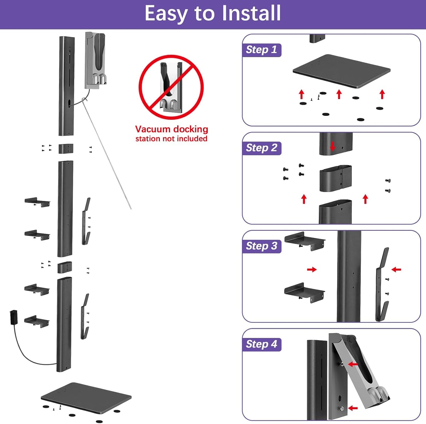 Storage-Stand-Docking-Station-Holder Compatible with V15 Detect V11 V10 V8 V7 V6 Cordless Vacuum Cleaners, Stable Metal Organizer Rack(White, 5 Hooks)