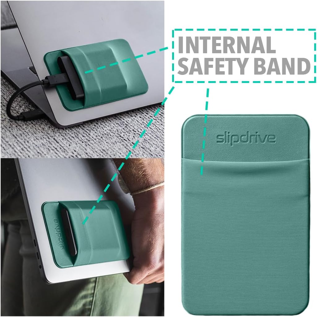 Slipdrive - Portable Hard Drive Sleeve for Laptop - SSD Solid State Drive - Reusable Adhesive - 5” x 3.2” Stick on External Hard Drive Carrying Case - Travel Pocket Pouch (Small, Aqua)
