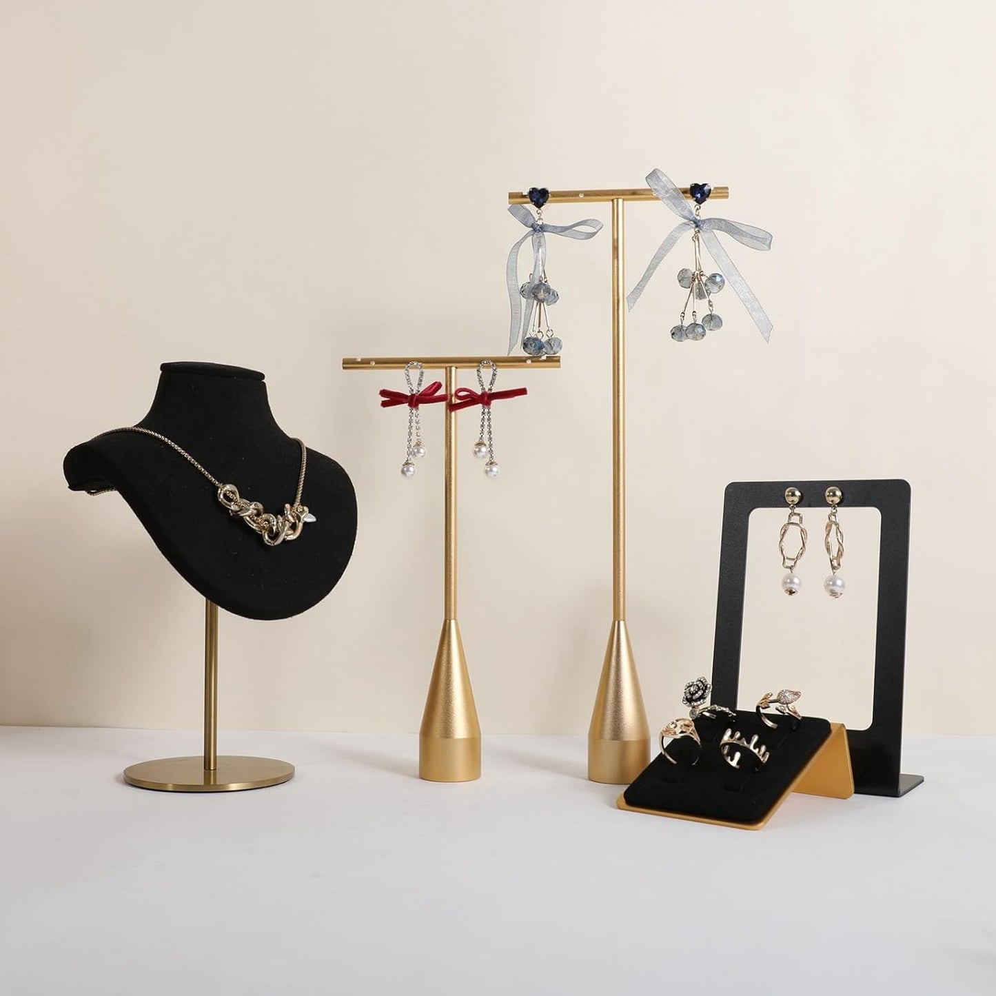 GemeShou 2pcs Gold earring display T bar stand, Big jewelry earring holders for Boutique Store, Jewelry holders high enough for long earring necklace【Gold-2pcs Height 7.9"and 11"-long horizontal bar】