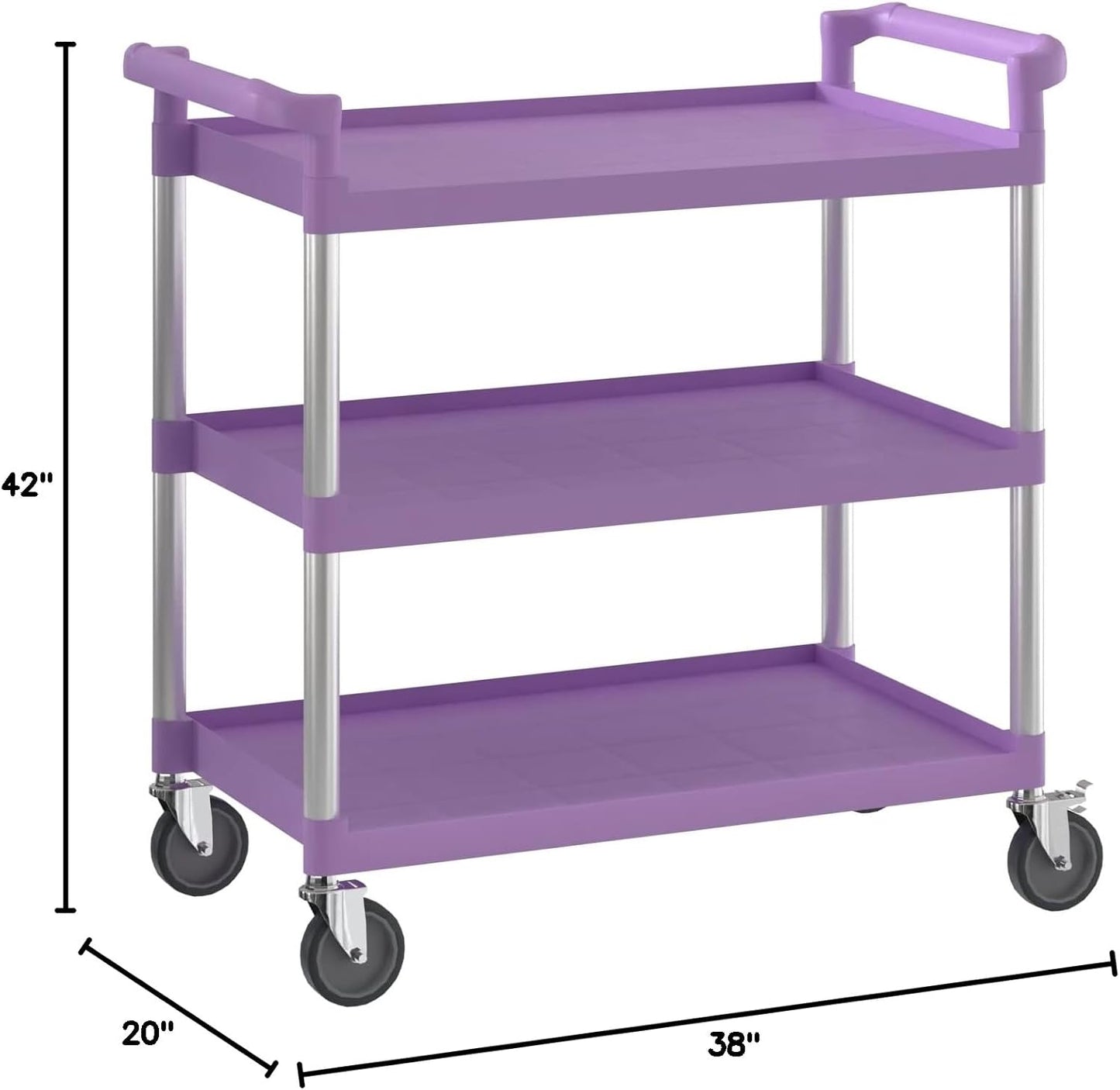 Purple Utility/Bussing Cart with Three Shelves - 42" x 20"
