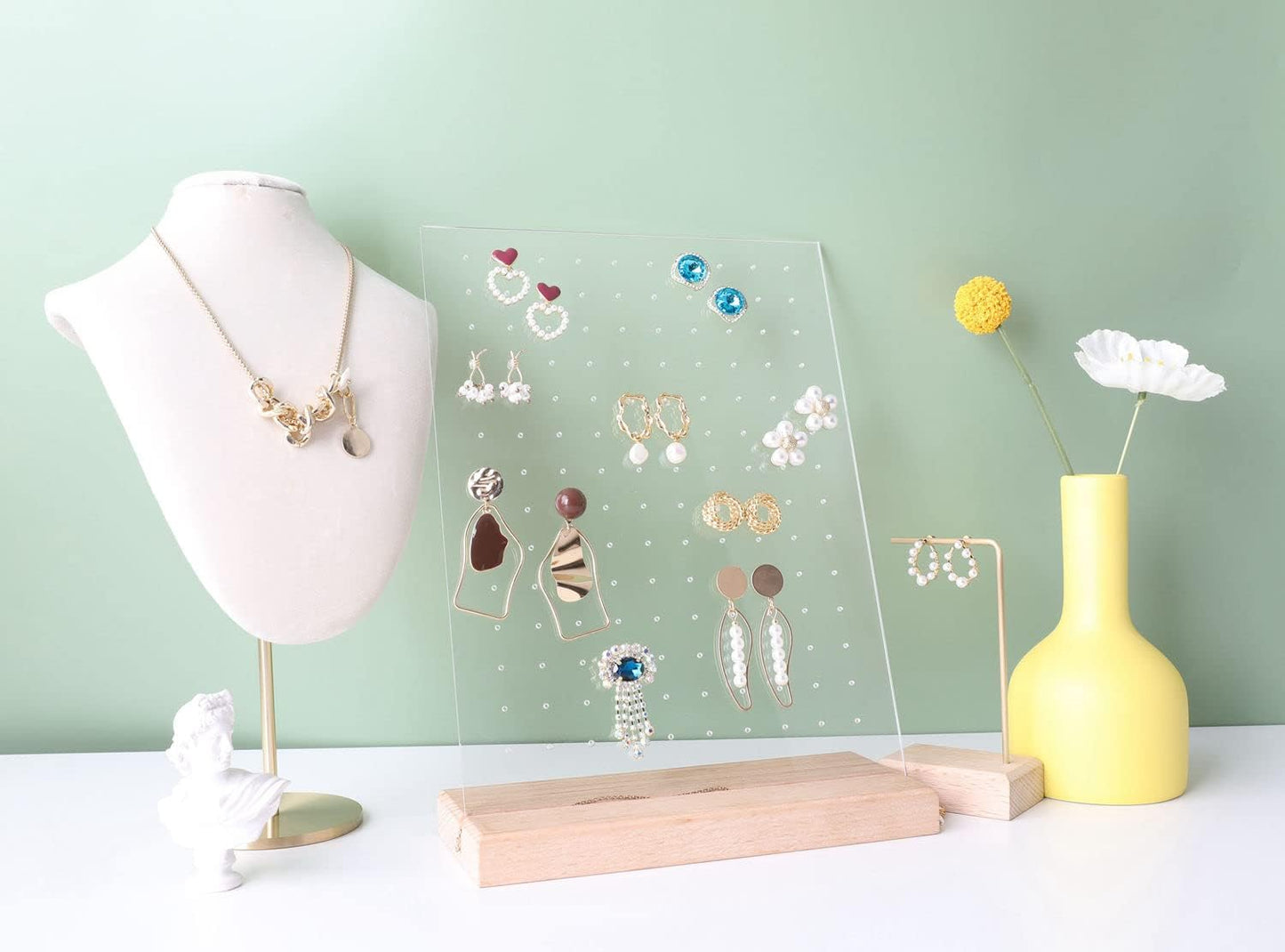 GemeShou Beech earring display for selling jewelry, wooden earring holder for studs display, small jewelry studs display board for show【Wood stand with acrylic board-Beech】