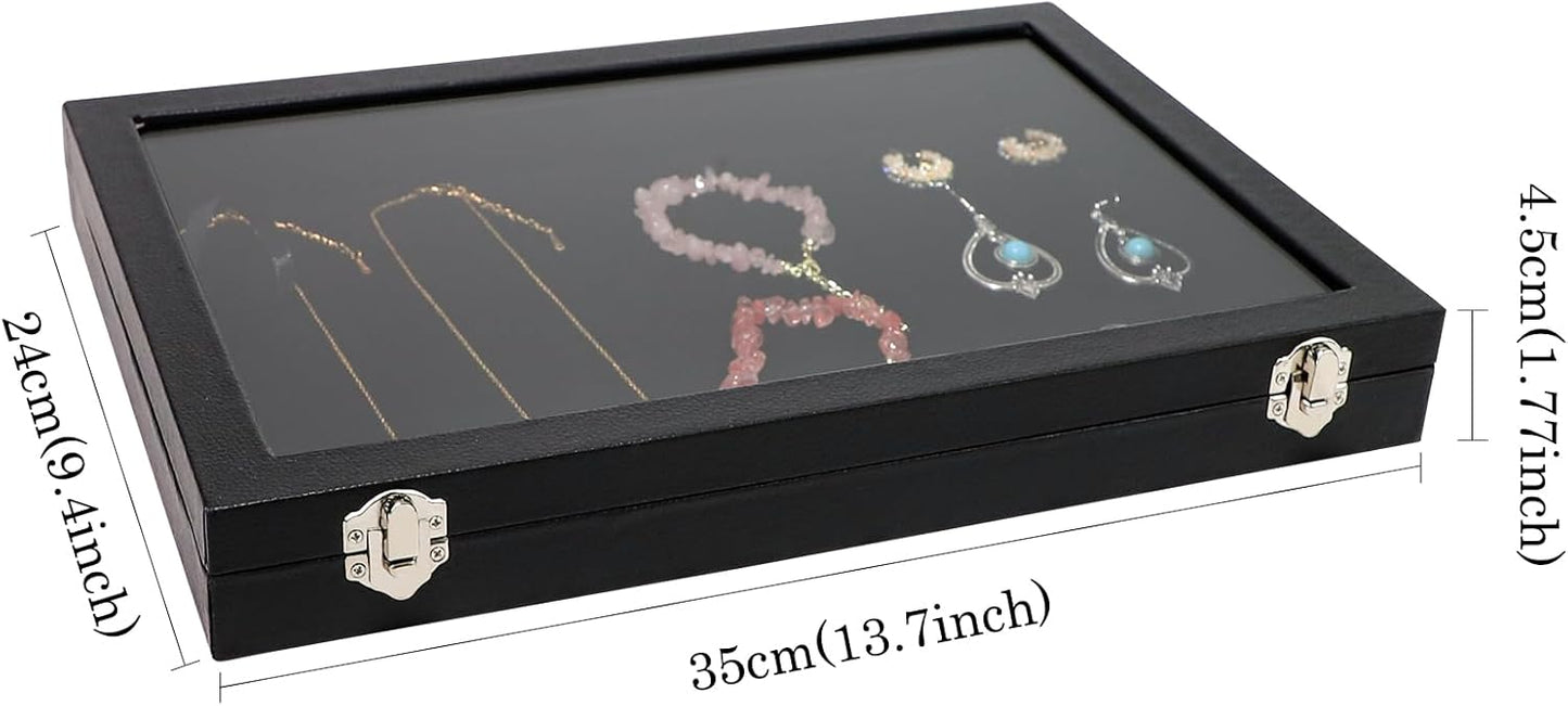 Wudygirl Jewelry Organizer Velvet Jewelry Tray Showcase Display Case Storage Necklace Bracelet Ring Earring Organizer Box Stackable Clear Lid Lock(Multi Jewelry Box)