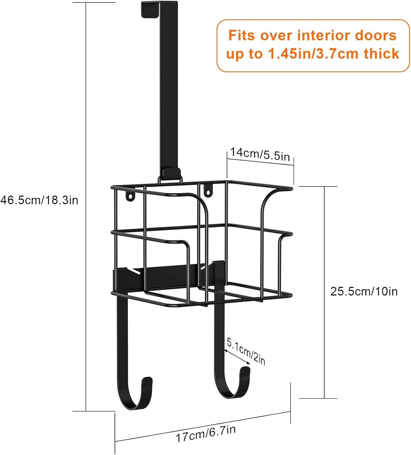 ORLESS Over The Door/Wall Mount Ironing Board Hanger, Laundry Room Iron and Ironing Board Caddy Storage Holder, Black