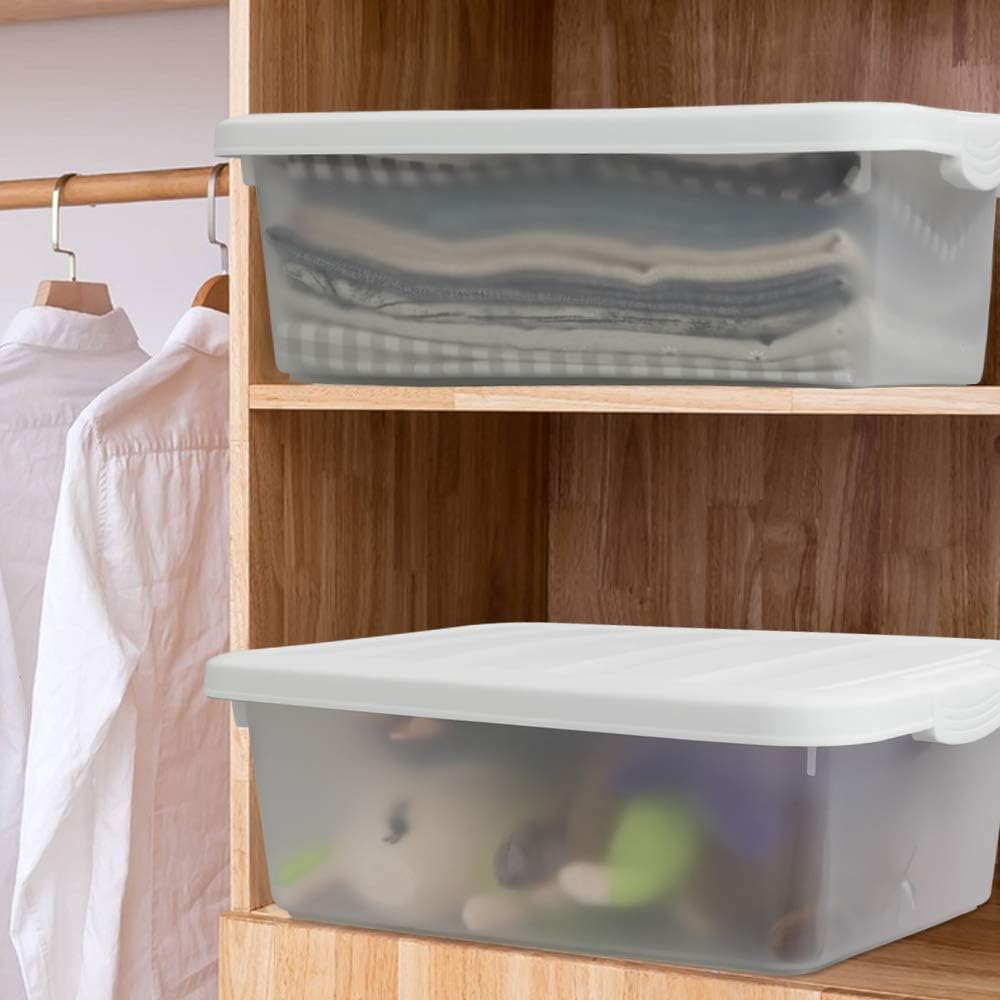 14 Quart Clear Storage Box, Underbed Plastic Latch Box with White Lids, 2-Pack