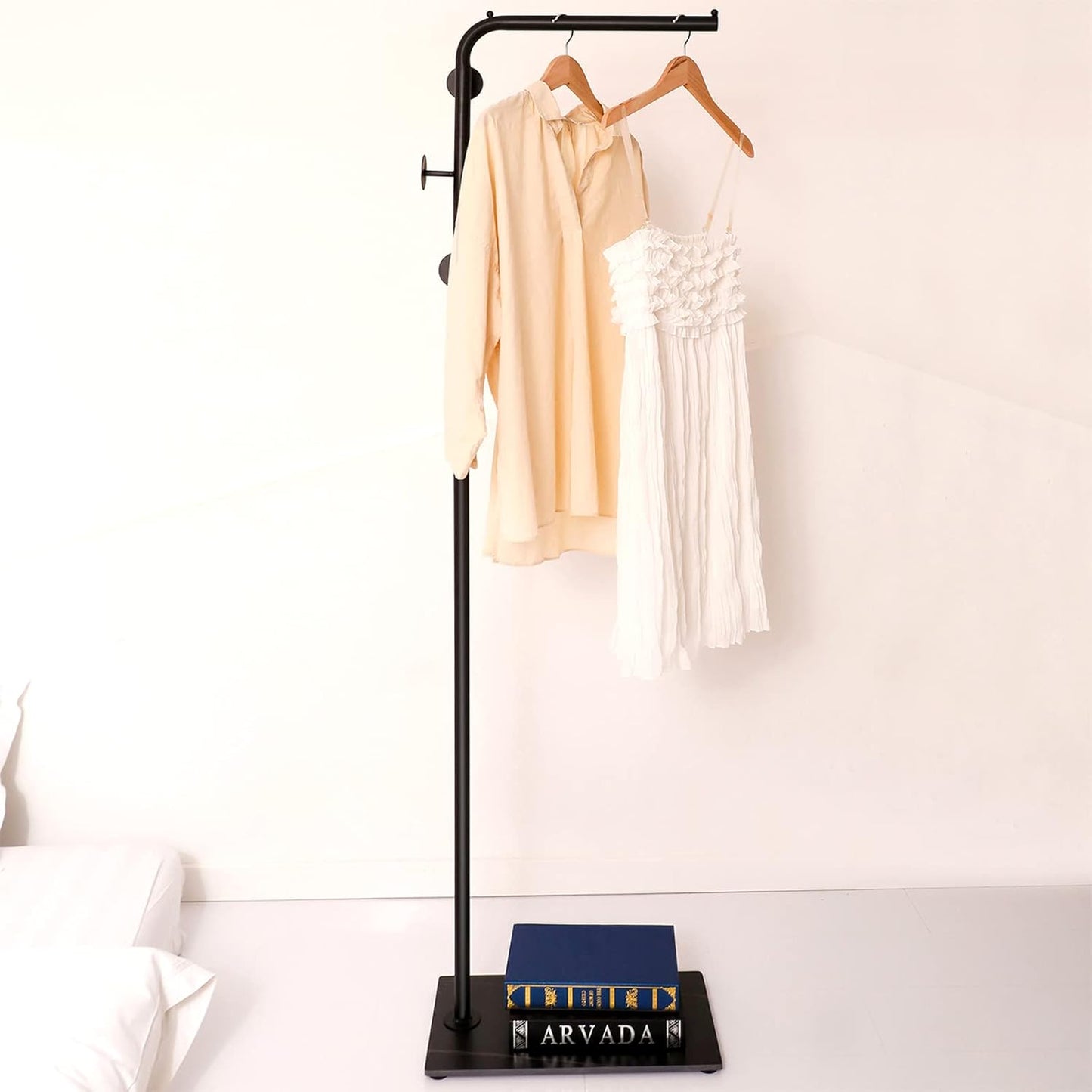 Metal Coat Rack Stand Black Coat Tree Free Standing with 3 Round Hooks Coat & Hat Hanger with Sturdy Slate Base for Entryway Hallway Porch
