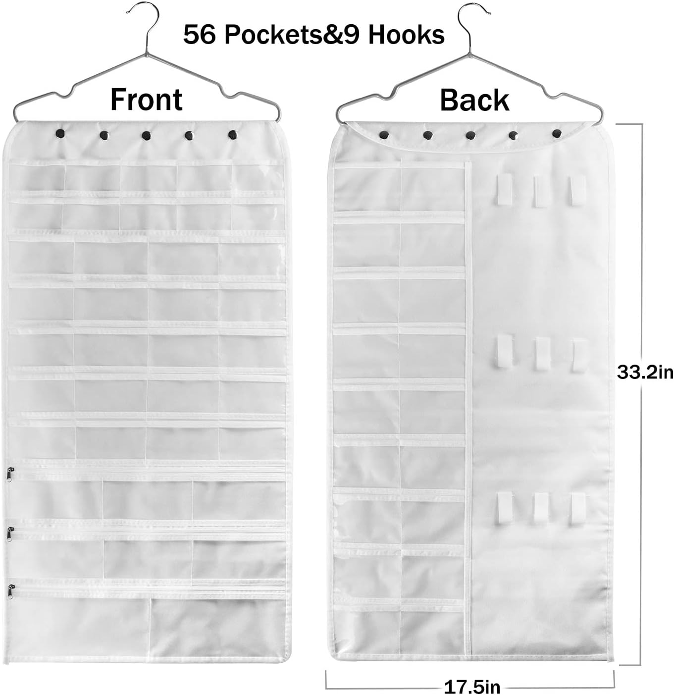 BB Brotrade Hanging Jewelry Organizer,Accessories Organizer,56 Pocket Organizer for Holding Jewelries (White-56 Pockets)