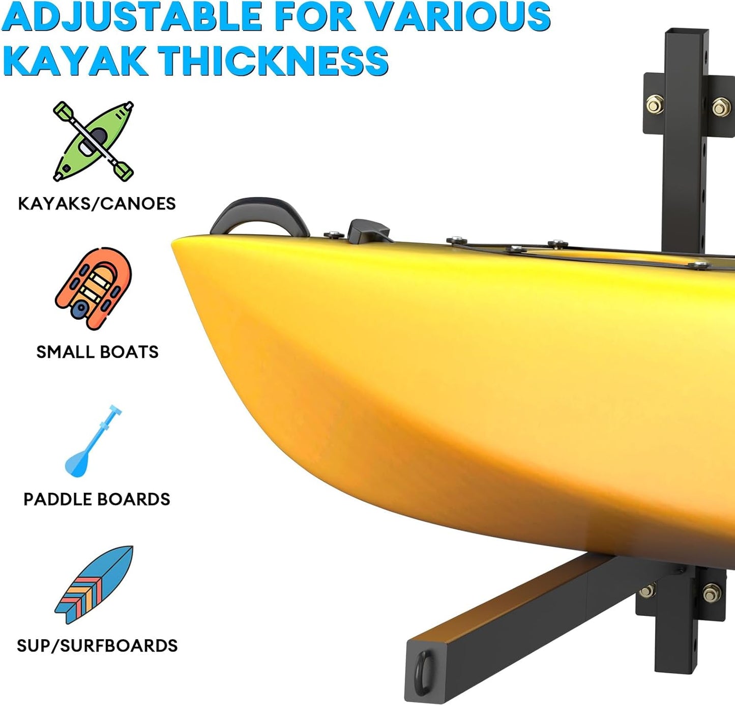 Kayak Storage Rack Heavy Duty, Adjustable Wall Mount Hanger for Indoor Garage & Outdoor Storage, Storage Rack for Kayak, Canoe, Surfboard & Paddle Board (Kayak Storage Rack Wall Mount 1)
