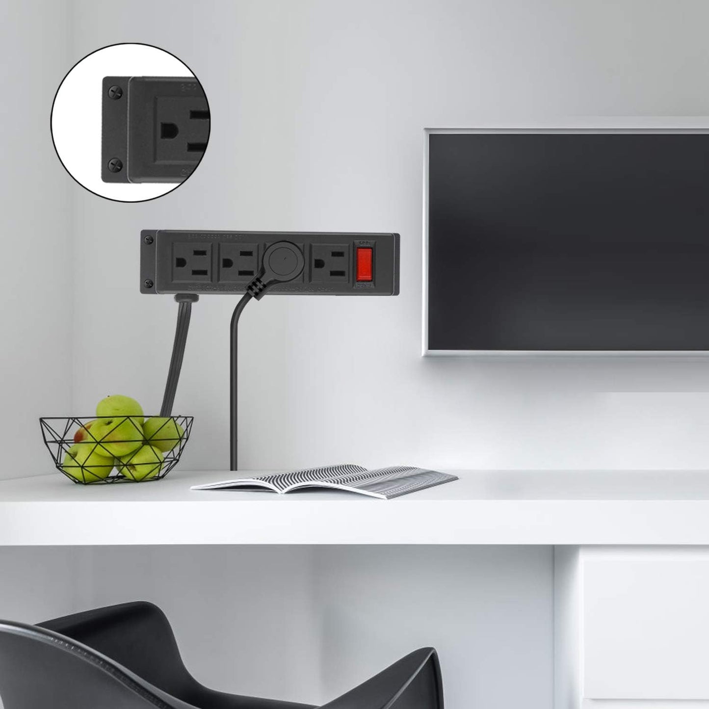 2Pack Wall Mount Power Outlet Strip, 4 Outlet Mountable Power Strip with Switch, Under Desk Power Strip Connect with 10ft Cord Mount Under Desk, Workbench, Nightstand, Dresser, Table.(Black)