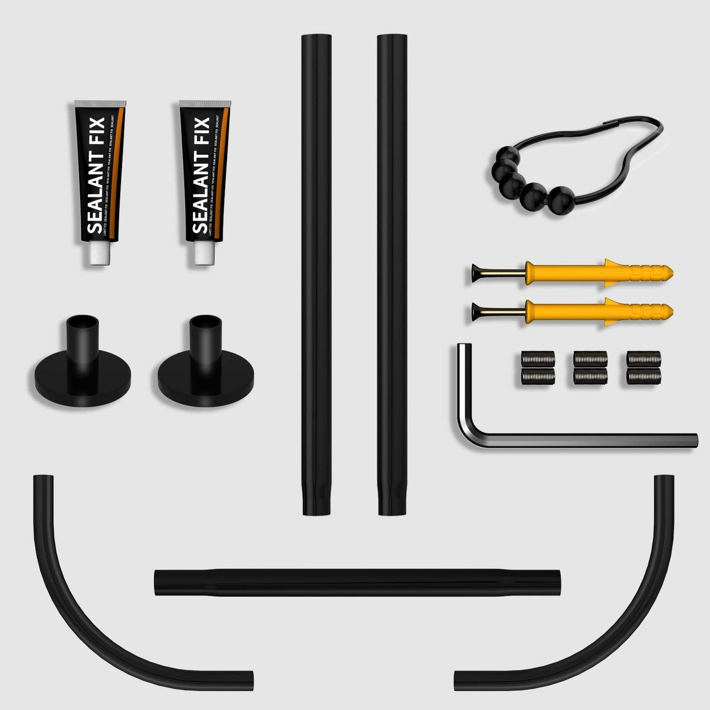 U Shower Curtain Rod Adjustable Stainless Steel U Shaped Rack Drill Free Install for Bathroom, Bathtub, Clothing Store (Black U Shaped, Length on both sides:31.5"-47",Middle width:34.7"-43")