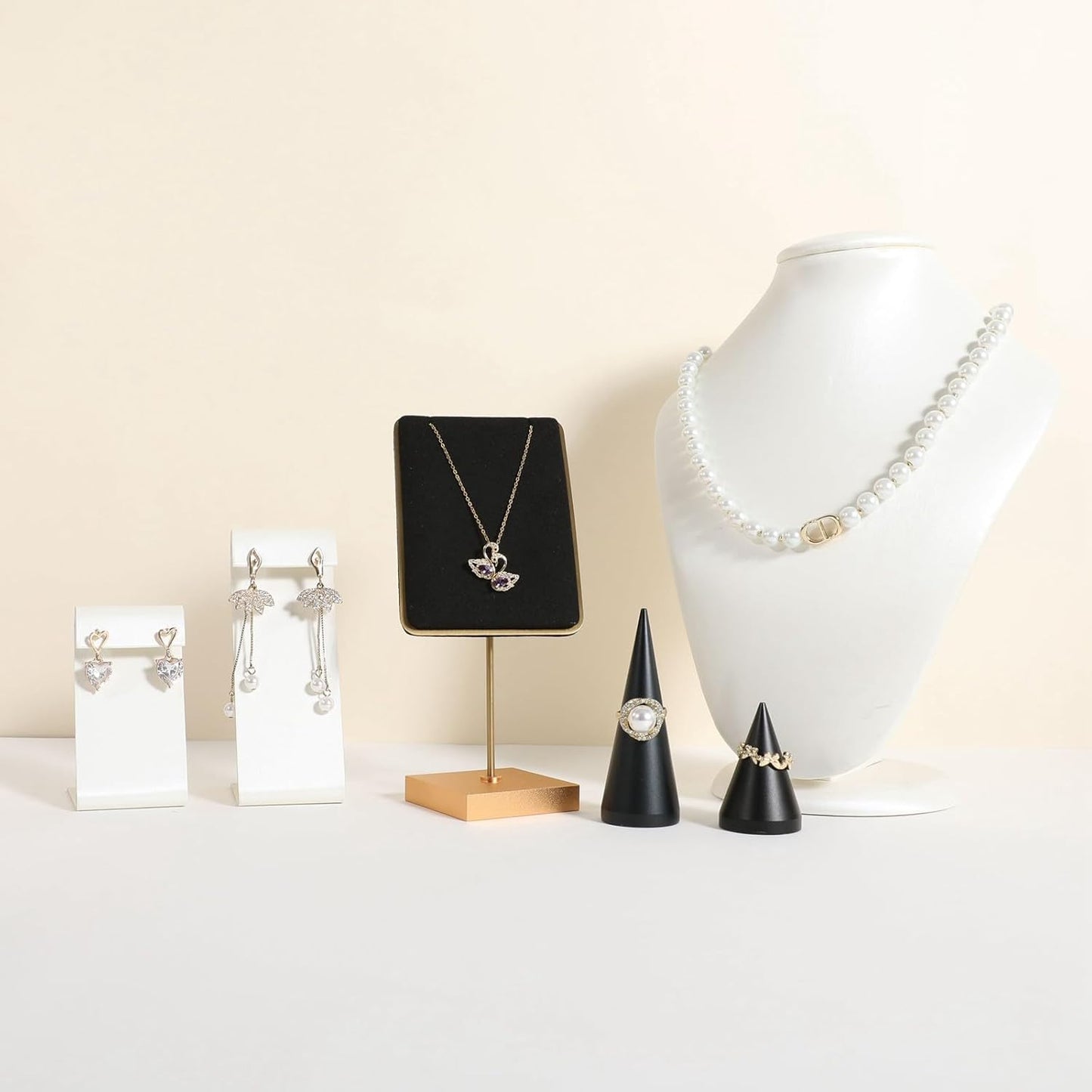 GemeShou Black velvet necklace stand, gold necklace hanger, small metal jewelry stand for earrings and necklaces【Black】