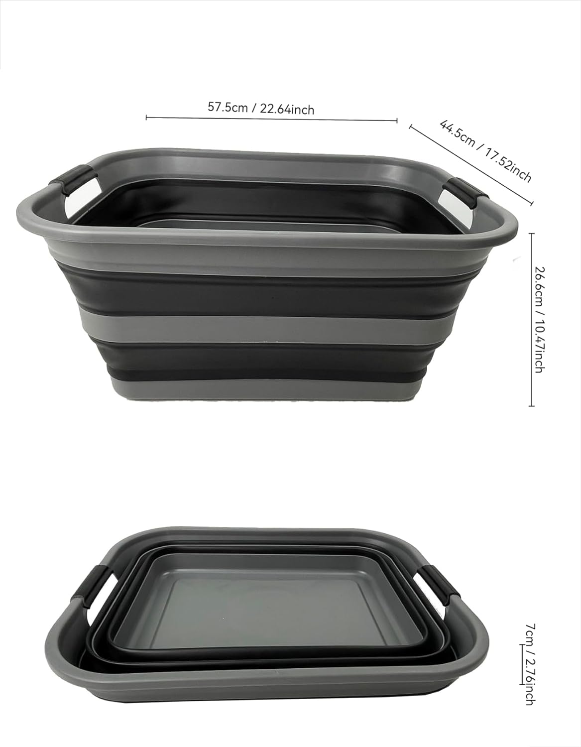 SAMMART 42L (11 Gallon) Collapsible Plastic Laundry Basket - Foldable Pop Up Storage Container/Organizer - Portable Washing Tub - Space Saving Hamper/Basket (1, Grey/Black)